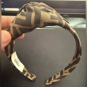 Fendi Brown Zucca Monogram Silk Knotted Head Band - New without Tags